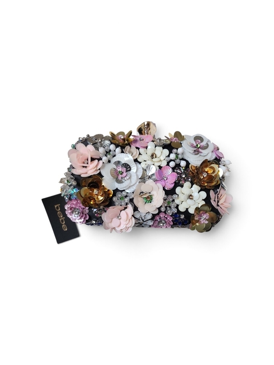bebe Handbags - bebe Pink Floral Embellished Evening Clutch